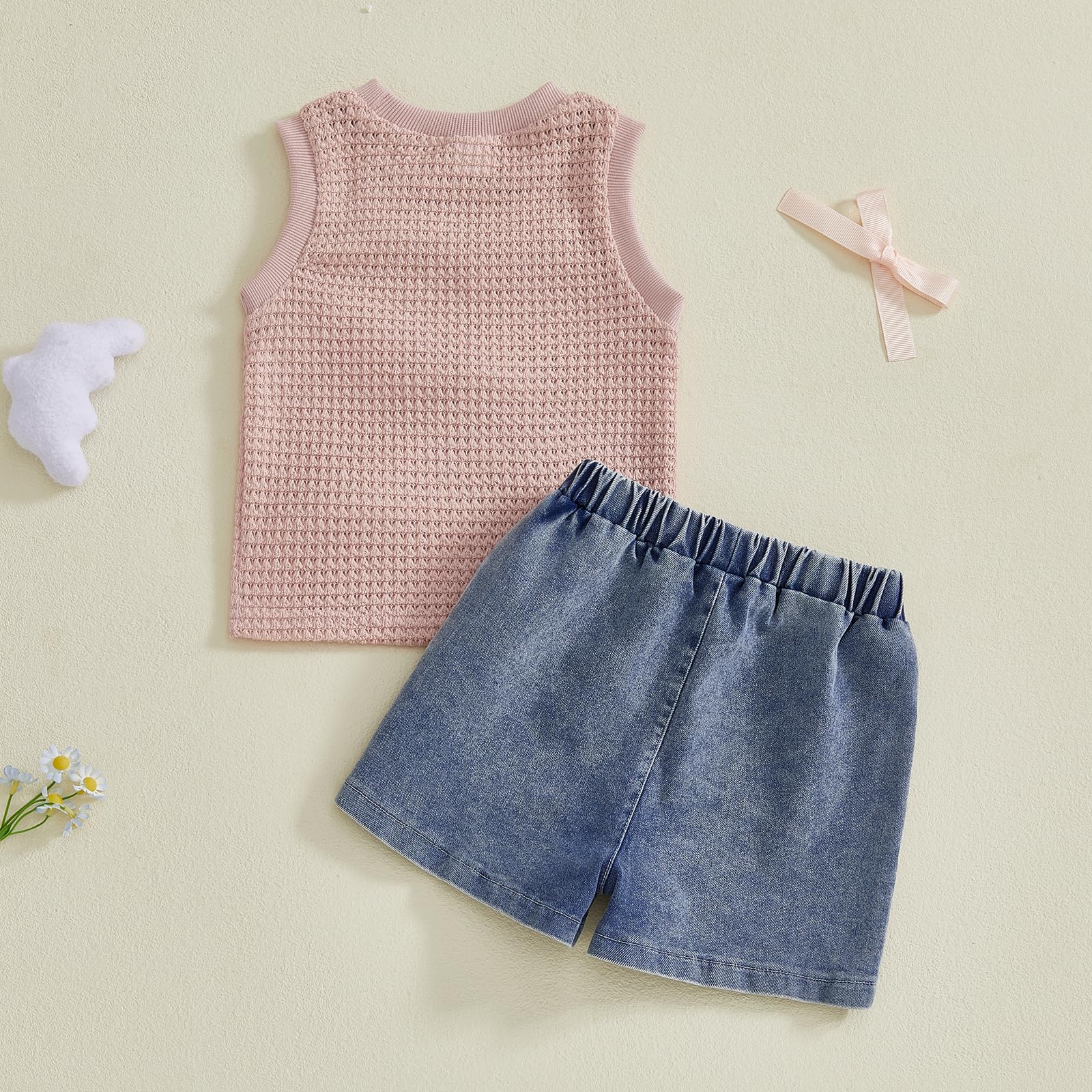 YINGISFITM Toddler Girl Clothes Baby Summer Waffle Knit Tank Top Sleeveless Shirt Jeans Shorts Floral Outfit Girls Clothing