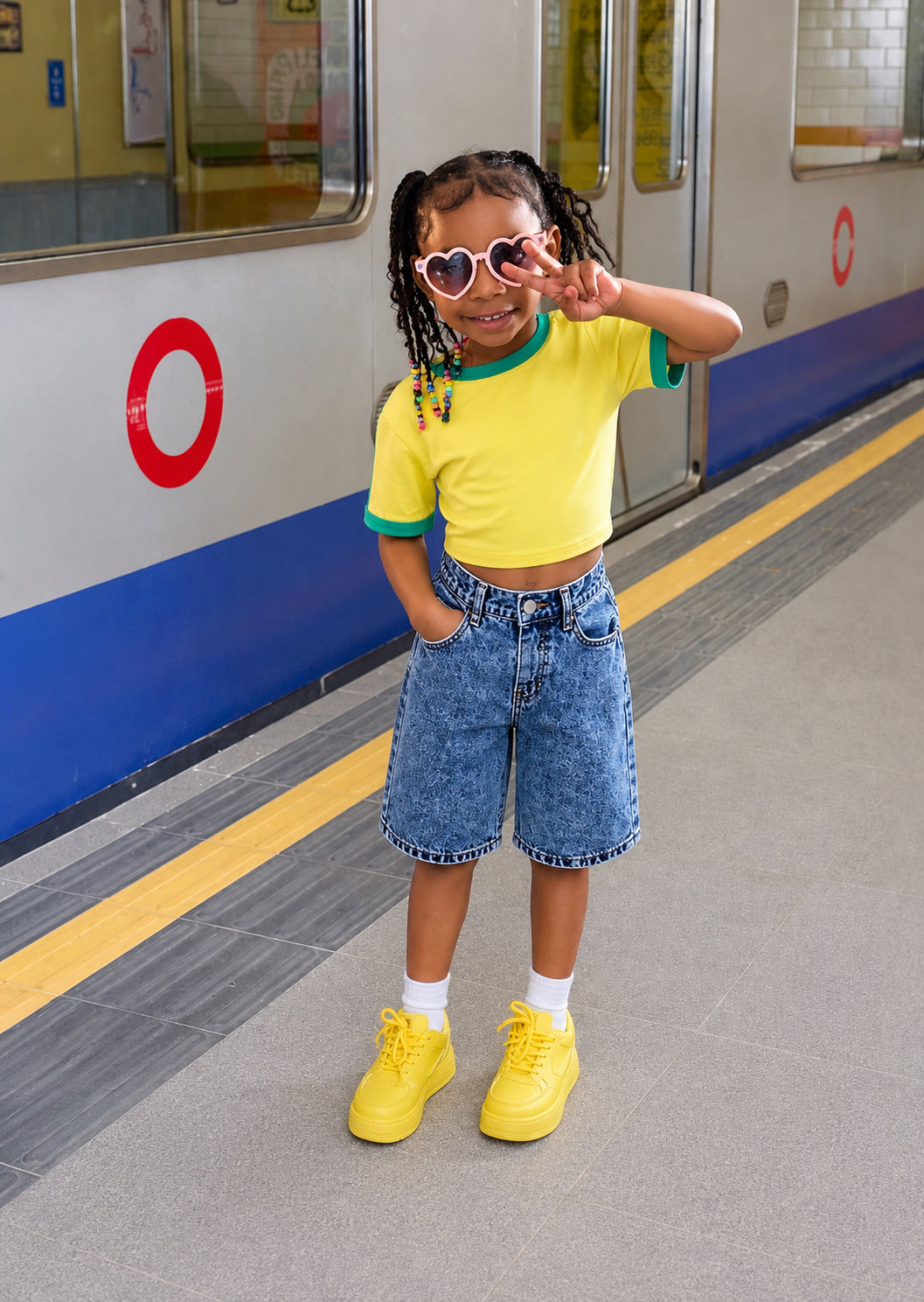 Washed Denim Mid-length Pants Girls Denim Shorts